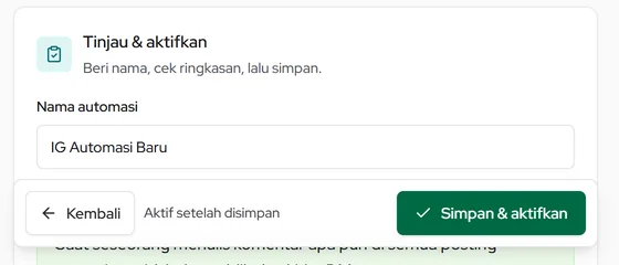 Tombol Simpan & aktifkan di bilah bawah builder