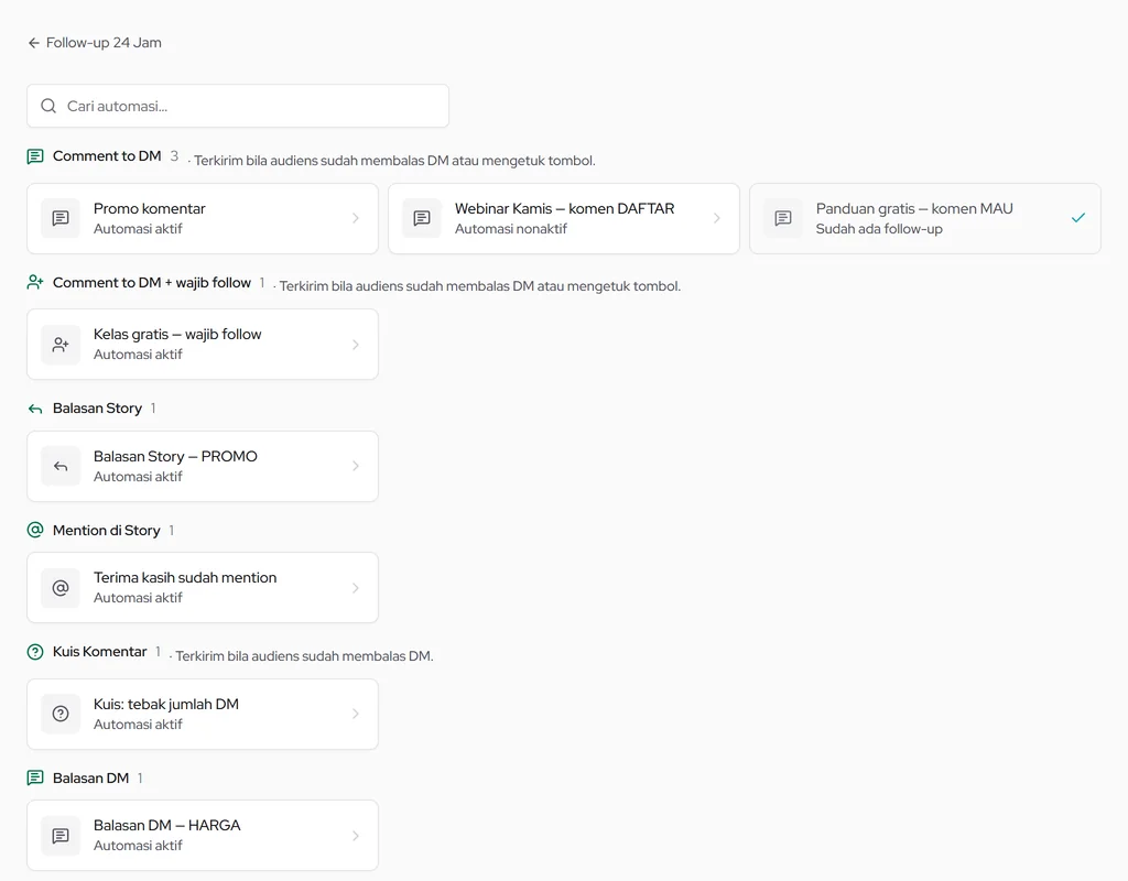 Buat follow-up: pilih automasi sumber