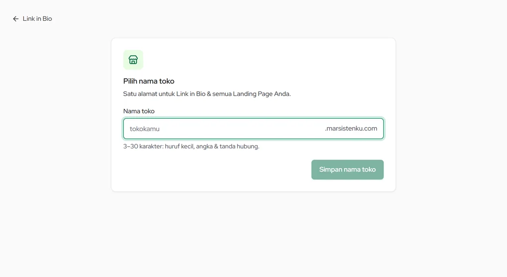 Pengaturan toko: pilih nama toko dan pratinjau alamat namatoko.marsistenku.com